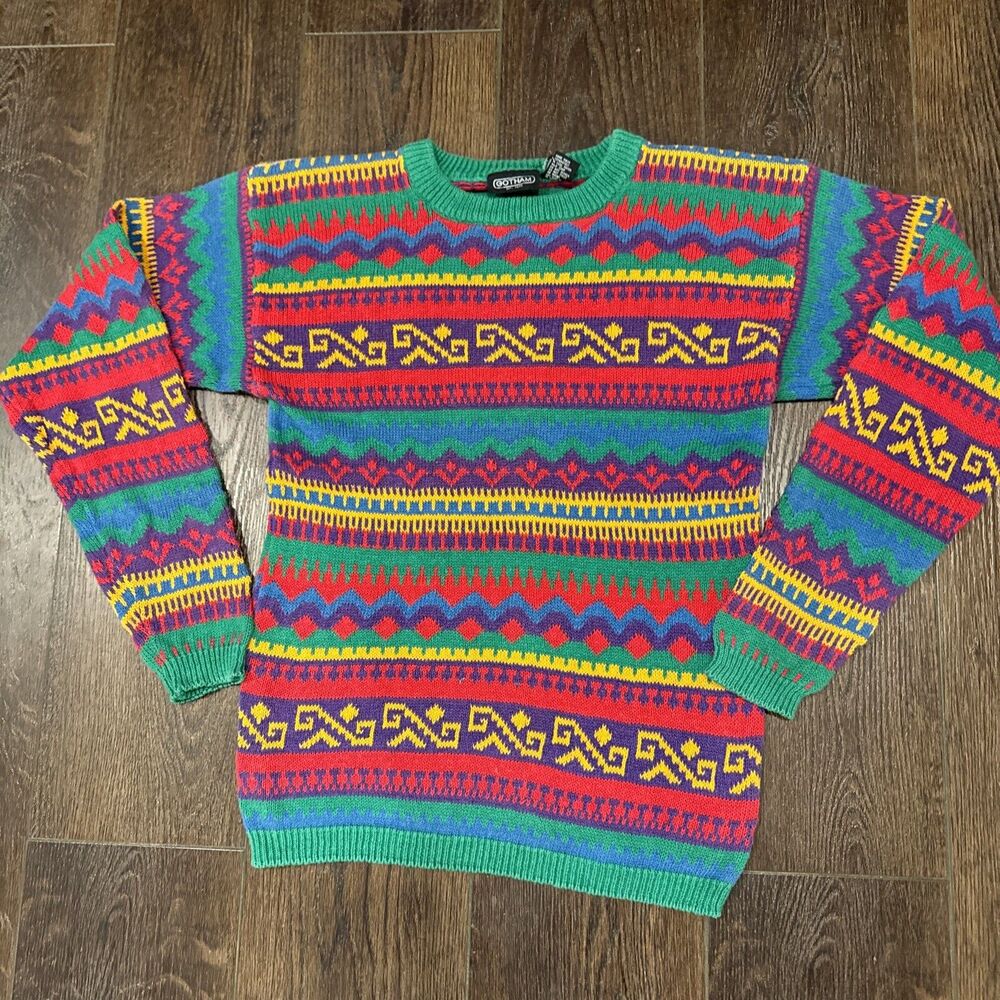 Vintage Women’s Gotham Sweater Sz Small Multicolor Geometric Stripe Aztec Tribal